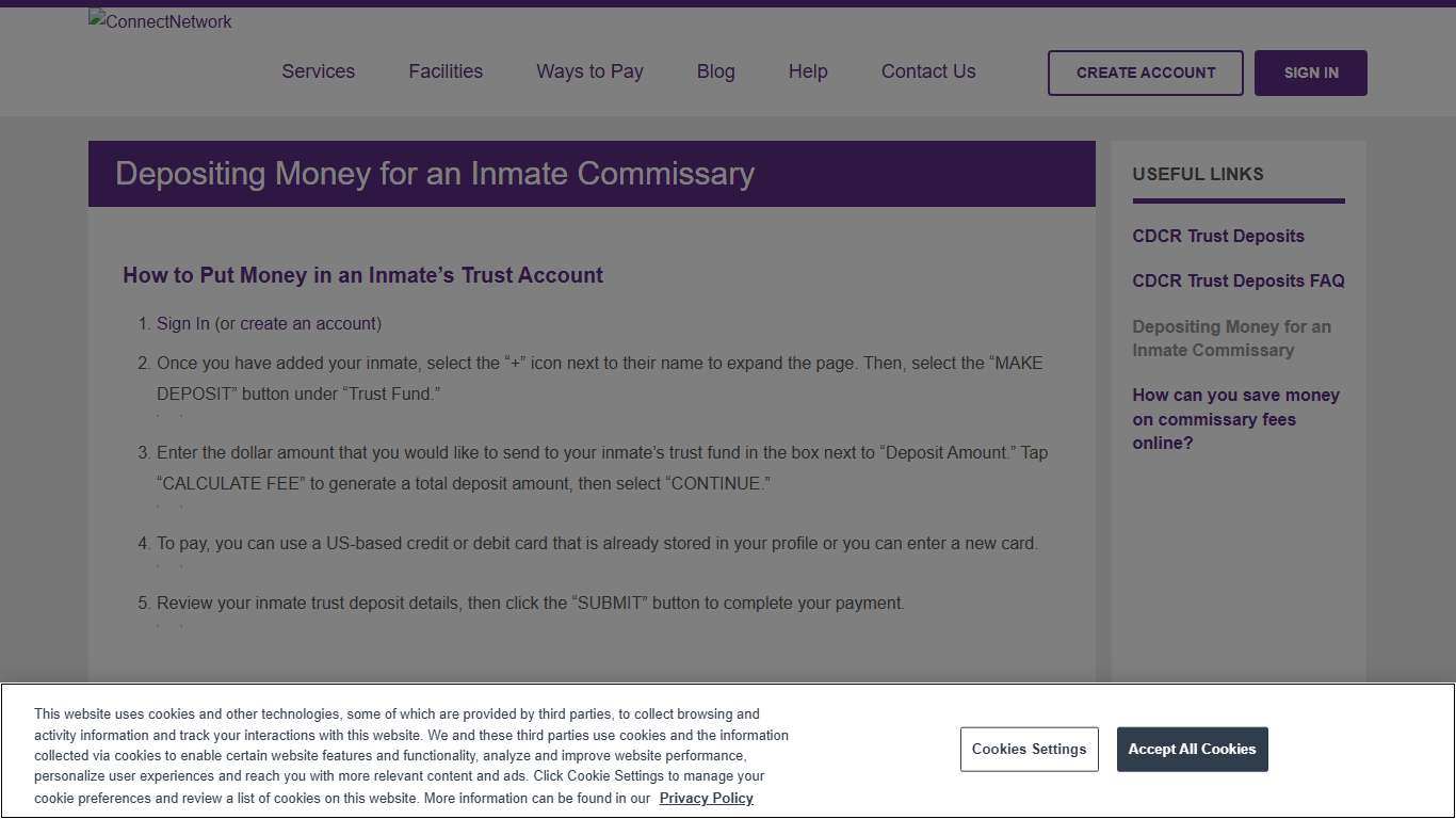 Depositing Money for an Inmate Commissary ConnectNetwork