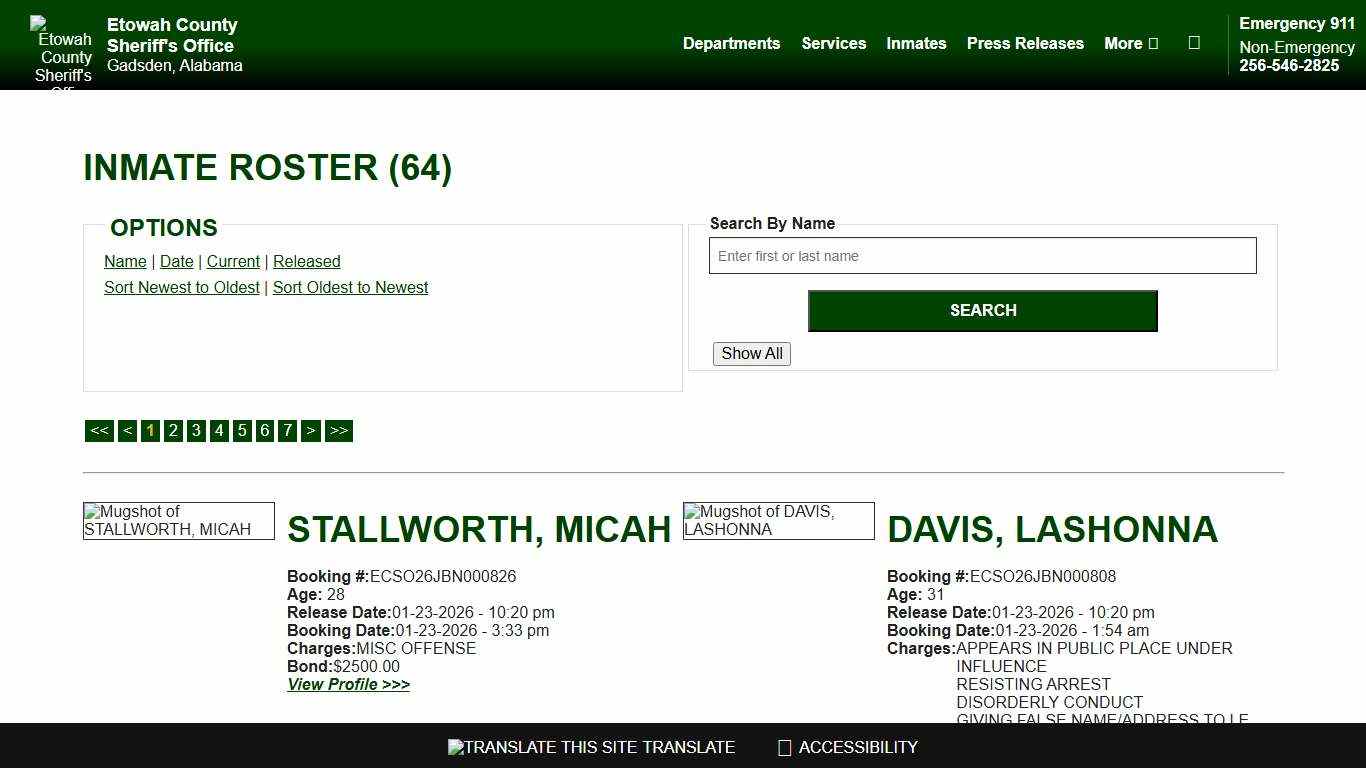 Inmate Roster - Released Inmates Booking Date Descending - Etowah County Sheriff's Office